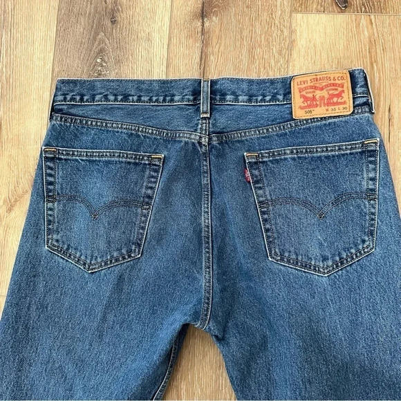 Levi's 505 Men's Regular Straight Medium Denim Wash Jeans Size 36W x 30L GUC - Picture 7 of 8